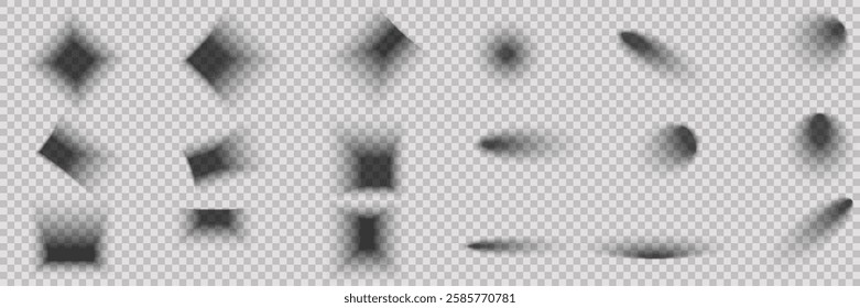Set of oval and square shadows.. Transparent transition shadow for banner, label, poster. Vector illustration.