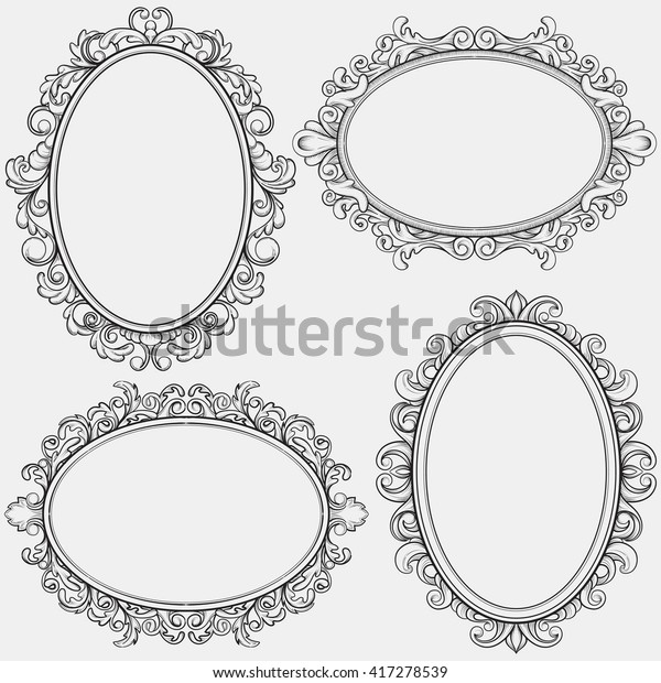 Set Oval Vintage Frames Design Elements Stock Vector (Royalty Free ...