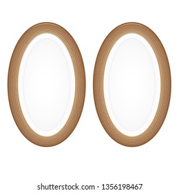 set of oval wooden blank frames in vintage style. imitation of different types of light wood. for photo design, interior, apartments and offices.