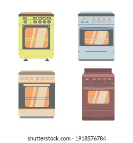 Juego de iconos planos del horno Ilustración del vector