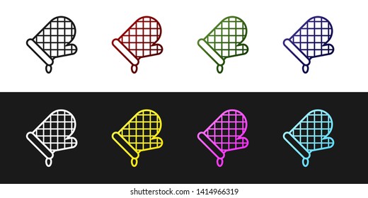 Set Oven glove icon isolated on black and white background. Kitchen potholder sign. Cooking glove. Vector Illustration