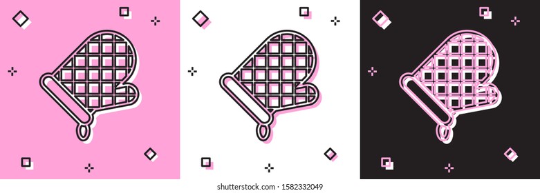 Set Oven glove icon isolated on pink and white, black background. Kitchen potholder sign. Cooking glove.  Vector Illustration