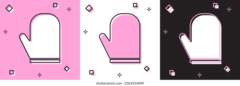 Set Oven glove icon isolated on pink and white, black background. Kitchen potholder sign. Cooking glove.  Vector Illustration