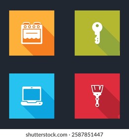 Set Oven, House key, Laptop and Paint brush icon. Vector
