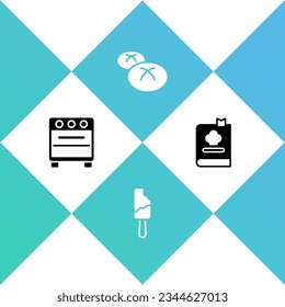 Set Oven, Ice cream, Bread loaf and Cookbook icon. Vector