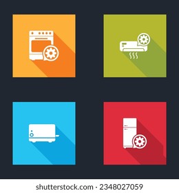 Set Oven setting, Air conditioner, Toaster and Refrigerator icon. Vector