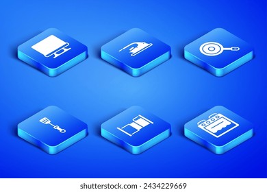 Set Horno, Smart Tv, Cama, Espátula, Plancha Eléctrica y Sartén icono. Vector