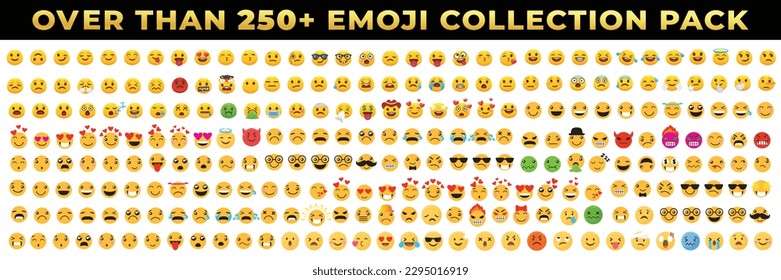 
Set of over than 250 emoji, vector illustration icons. Cartoon emoji set. Vector emoticon set