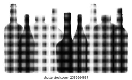Set of overlapping bottles. Halftone pattern. Abstract background for menu.