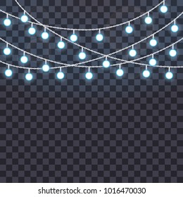 Set of overlapping, glowing string lights on a transparent background. Vector illustration. Template for greeting card, poster, flyer, banner