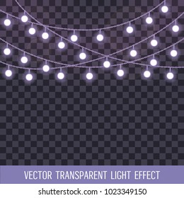 Set of overlapping, glowing string lights on a transparent background. Vector illustration. Template for greeting card, poster, flyer, banner