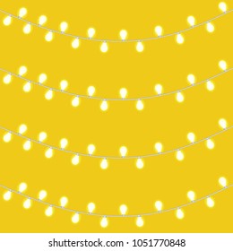 Set of overlapping, glowing string lights.  Christmas glowing lights. Garlands, Christmas decorations.  Glowing lights for Party, Holiday, New Year, birthday, greeting card design.  Template, mock up