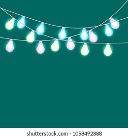 Set of overlapping, glowing string lights.  Christmas glowing lights. Garlands, Christmas decorations.  Glowing lights for Party, Holiday, New Year, birthday, greeting card design.  Template, mock up