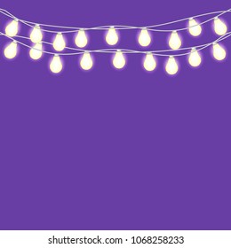 Set of overlapping, glowing string party lights. Garlands for Christmas decorations.  Glowing lights for Party, Holiday, New Year, birthday or greeting card design.  