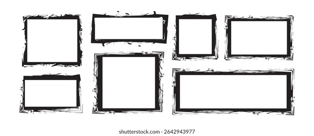 Set of Overlay grunge frame pattern, vintage banner border silhouette.  Vector grunge border, distressed banner and watercolor layout. 