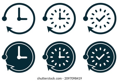 Set of overtime icons. Business and clock, symbols. Time clock signs or overtime. Vector illustration.