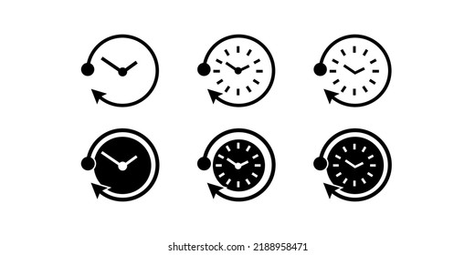 Set of overtime icons. Business and clock, symbols. Time clock signs or overtime. Vector illustration.