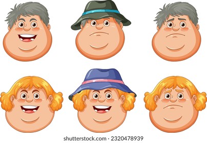 Set of overweight people cartoon character illustration