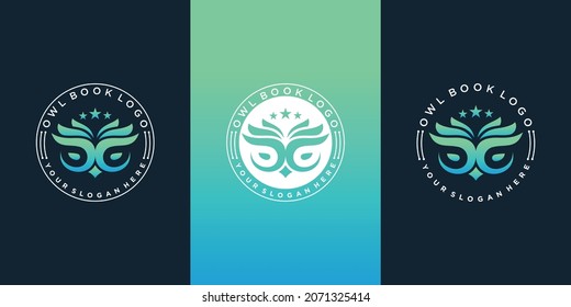 Set of owl book logo designs with modern emblem and luxury gradient colour style Premium vecto