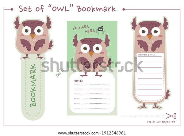 set owl bookmark print cut cute stock vector royalty free 1912546981