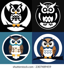 conjunto de ilustraciones vectoriales abstractas del logotipo de la cara de búho