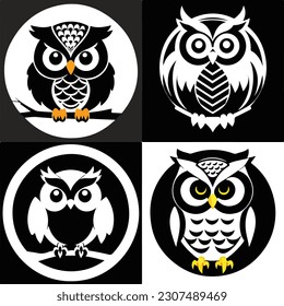 set of owl face logo art light vector illustration