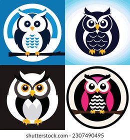 set of owl face logo art digital vector illustration