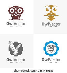 Conjunto de plantillas vectoriales del logotipo de Owl Gear, conceptos de diseño del logotipo de Lechuza Creativa