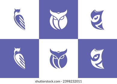 set of owl head logo design with creative concept