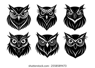 A set of owl head silhouette vector