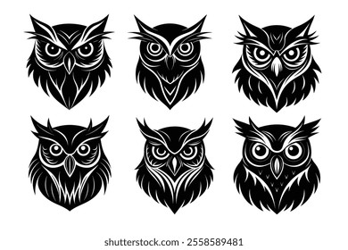 A set of owl head silhouette vector