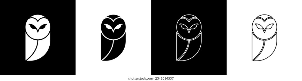 Set Owl icon isolated on black and white background. Animal symbol.  Vector