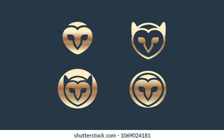 Set of Owl Icon Logo Illustration Design Element Template