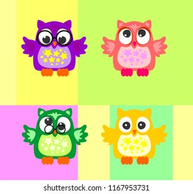 A set of owl illustrations