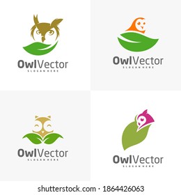 Set of Owl leaf logo vector template, Creative Owl logo design concepts