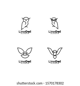 set of owl line logo icon design vector illustration