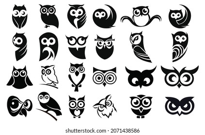Zeichensatz Owl - Vektorgrafik. Emblem-Design auf weißem Hintergrund