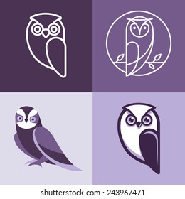 Set of owl logos and emblems - design elements for schools and educational signs