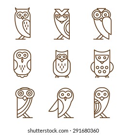 Set of owl logos and emblems design elements for schools and educational signs