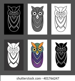 Set of owl logos. Line flat vector.