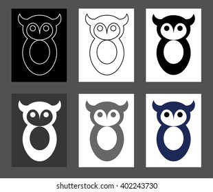Set of owl logos. Line flat vector.