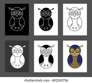 Set of owl logos. Line flat vector.