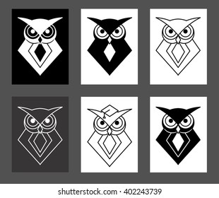 Set of owl logos. Line flat vector.