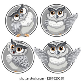 Set of owl on circle template illustration