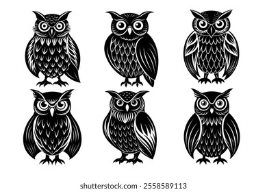 Set of owl silhouette illustration