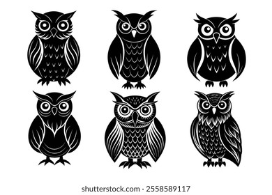 Set of owl silhouette illustration