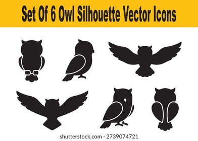 Set Of  Owl Silhouette Vector Icons