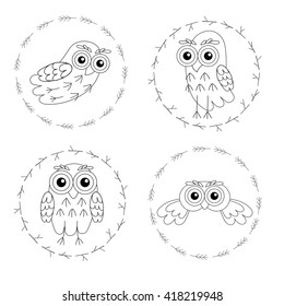 Set owl vector birds isolated on white background. vector illustration owl