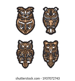 Set of owls in boho style. Good for backgrounds, prints, apparel and textiles. Vector illustration.