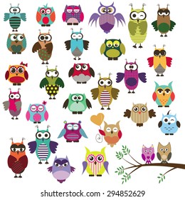 set of owls with different emotions